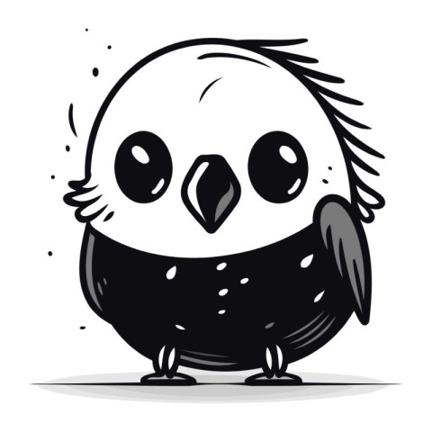 Cute cartoon black and white bird. Vector illustration isolated