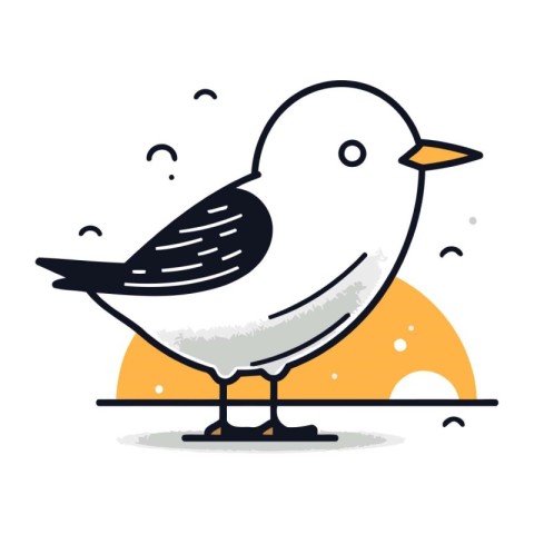 Vector illustration of cute cartoon seagull. Flat line design.