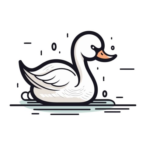 Vector illustration of a white swan on a white background. Carto