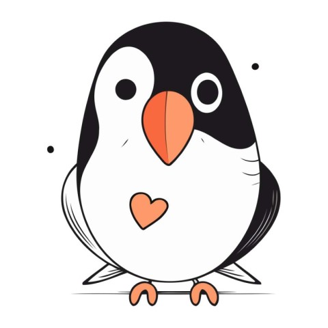 Cute penguin with heart in its beak. Vector illustration.