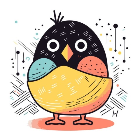 Cute cartoon penguin. Vector illustration in doodle style.