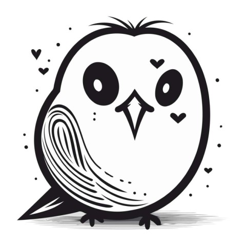 Cute cartoon owl with hearts. Vector illustration isolated on wh