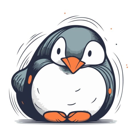 Cute penguin cartoon vector illustration. Hand drawn cartoon pen