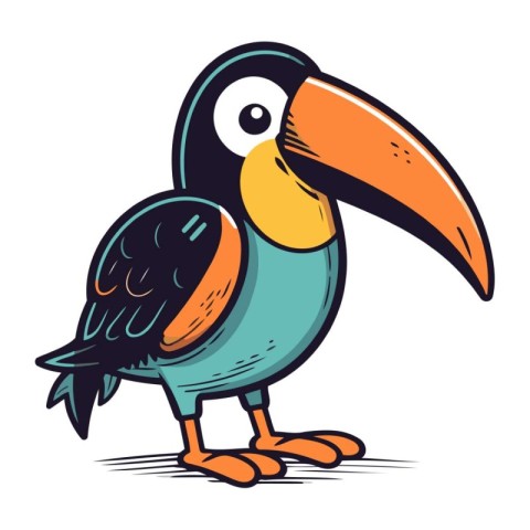 Toucan bird. Hand drawn vector illustration in cartoon style.