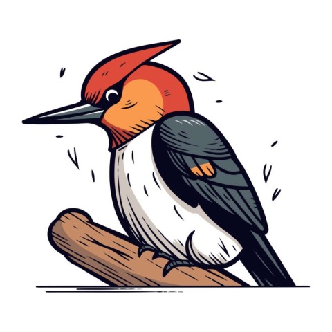 Red headed Woodpecker bird. Vector illustration in cartoon style