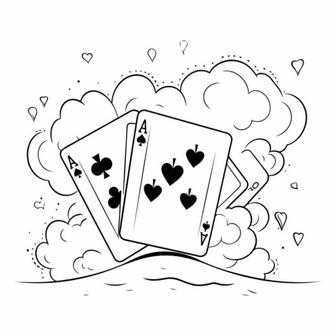 playing cards icon cartoon in black and white vector illustratio