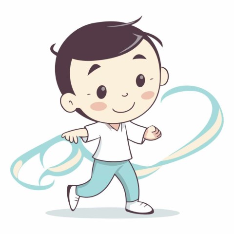 cute boy running with heart on white background.