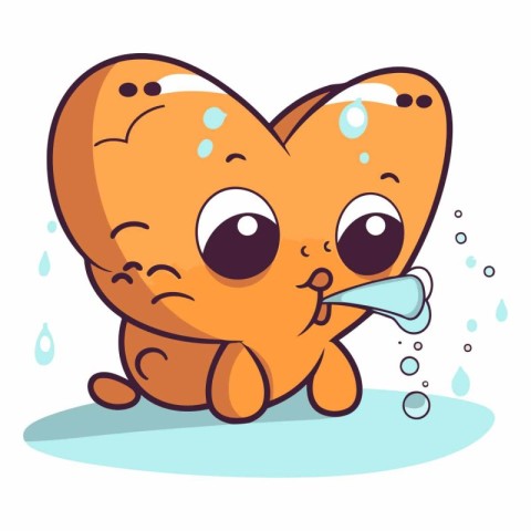 Cute cartoon kawaii heart character with toothbrush.