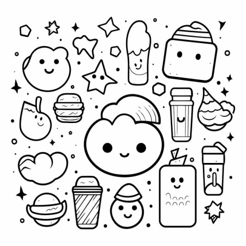 Cute doodle kawaii food icons