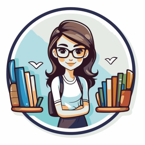 Illustration of a Girl Student Wearing Glasses Standing in Circl