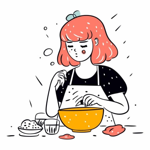 Vector illustration of a young woman cooking in the kitchen. Car