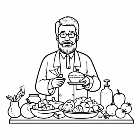 vegetarian man cooking food cartoon vector illustration graphic