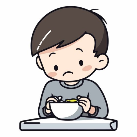 Boy eating a bowl of soup of a boy eating soup.