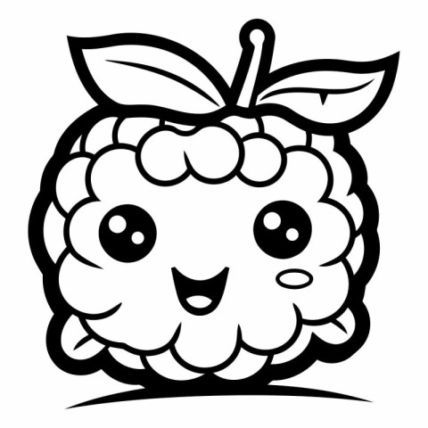 Black and White Cartoon Illustration of Cute Raspberry Fruit Cha