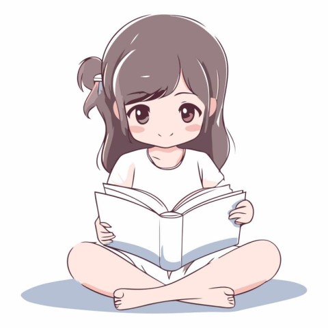 Cute little girl reading a book. Cartoon style.