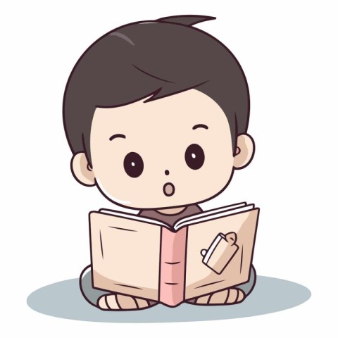 Cute boy reading a book. Cartoon style.