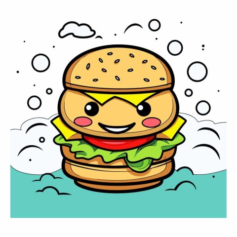 Cheerful hamburger with smiley face.