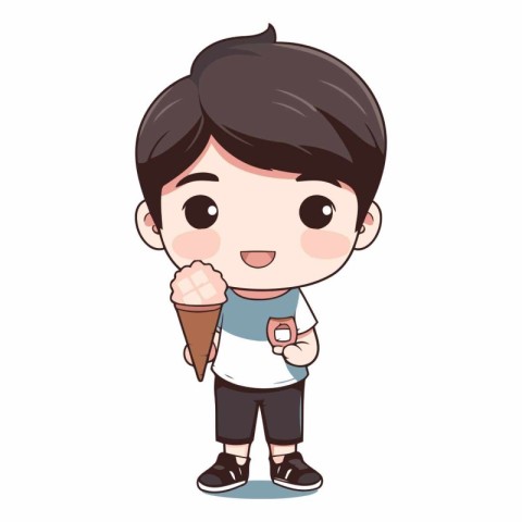 cute boy with ice cream cartoon vector illustration graphic desi