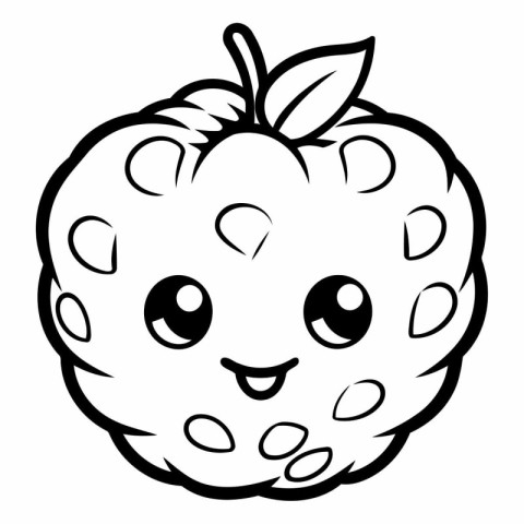 Black and White Cartoon Illustration of Cute Strawberry Fruit Ch