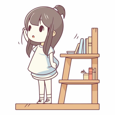 Illustration of a Girl Posing in Front of a Bookshelf