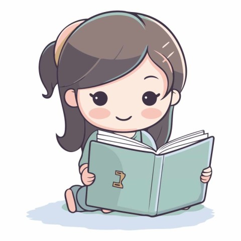 Girl reading a book. Cute cartoon character.