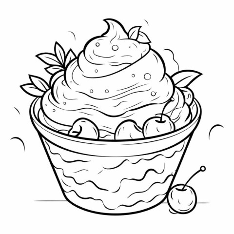 Black and White Cartoon Illustration of Ice Cream for Coloring B