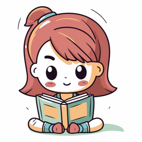 Cute little girl reading a book. Cartoon style.