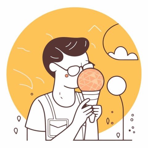 Vector illustration of a man eating ice cream in a waffle cone