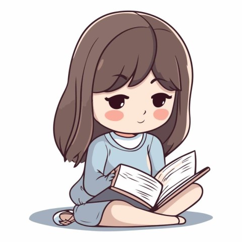 Cute little girl sitting and reading a book.