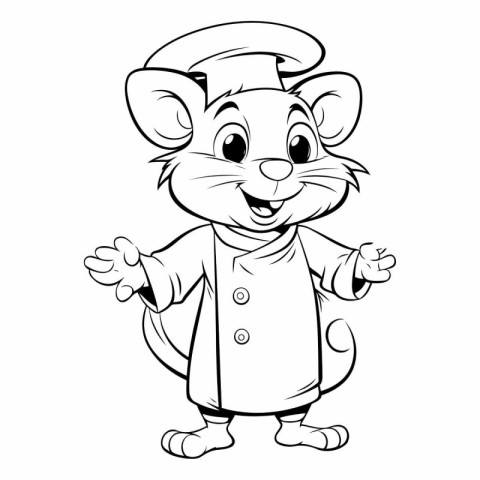 Black and White Cartoon Illustration of Cute Little Mouse Chef C