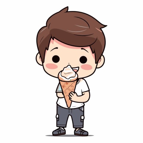 Cute boy eating ice cream. Cute cartoon vector illustration.