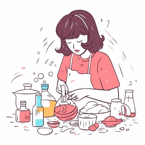 Illustration of a woman cooking in the kitchen.