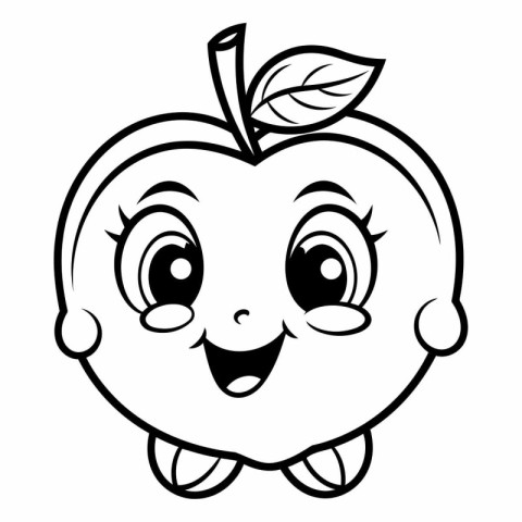 Black and White Cartoon Illustration of Cute Apple Fruit Charact