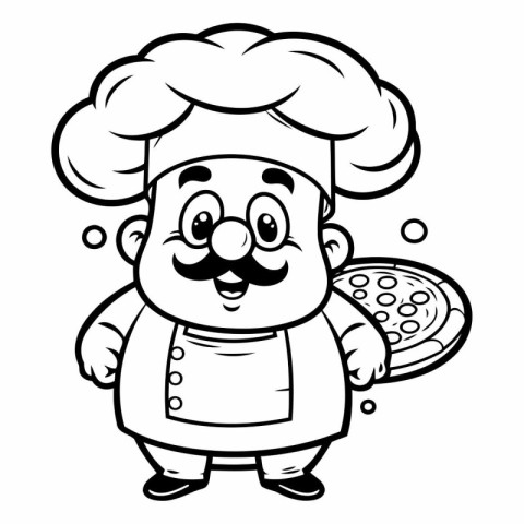 Black and White Cartoon Illustration of Funny Chef or Cook Chara