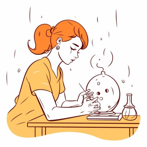 Vector illustration of a young woman making a potion in the labo