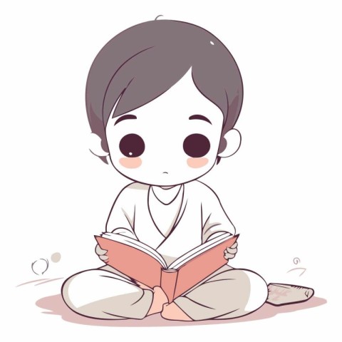 Illustration of a little boy reading a book while sitting on the