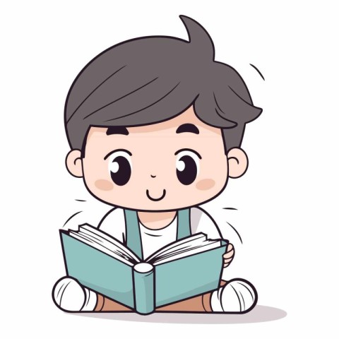 Cute boy reading a book cartoon character design.