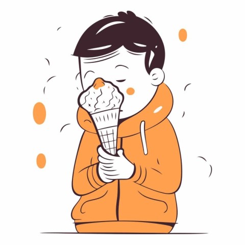 Illustration of a boy eating ice cream in an ice cream cone