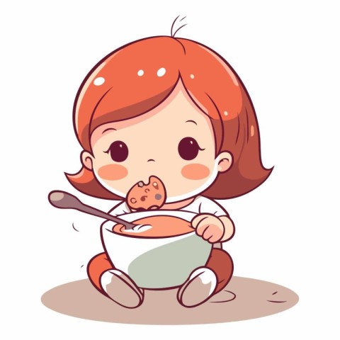 Cute little girl eating a bowl of soup.