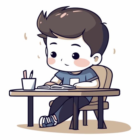 Boy studying at the table of a boy studying at the table.