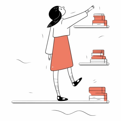 Vector illustration of a girl standing near books. trying to rea