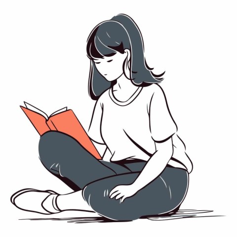 Vector illustration of a young woman reading a book sitting on t