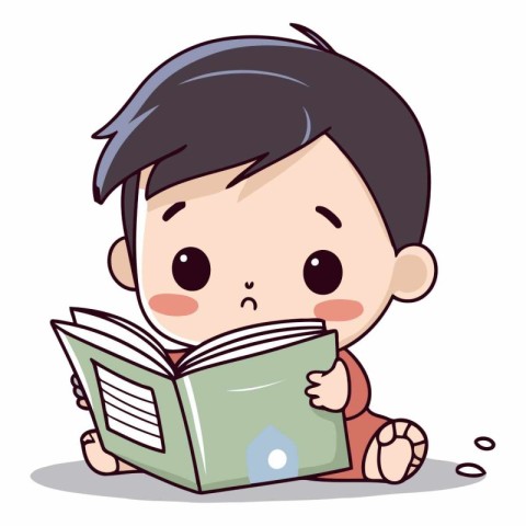 Cute little boy reading a book. Vector cartoon character illustr