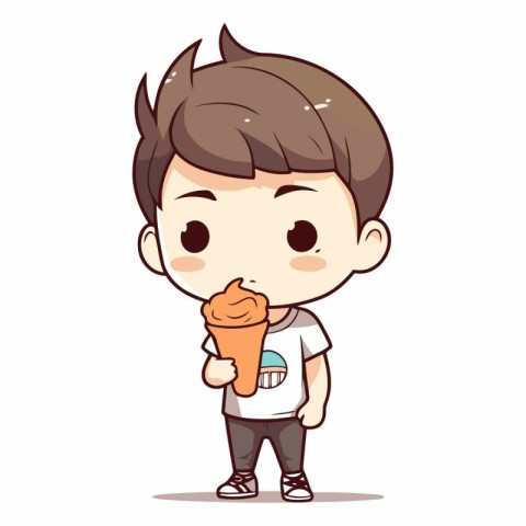 Boy eating ice cream - Cute Cartoon Character Vector Illustratio