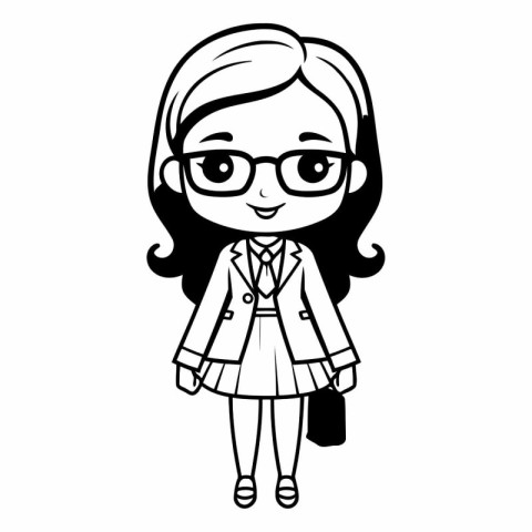 cute little girl with coat and glasses character vector illustra