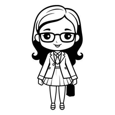 cute little girl with coat and glasses character vector illustra