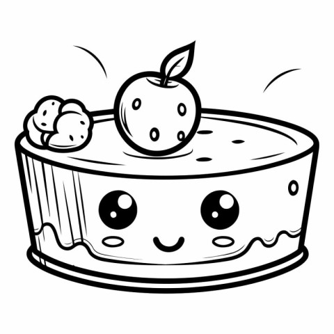 Black And White Cartoon Illustration of Cheesecake Character wit