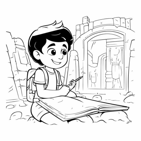 Vector illustration of a young boy with a book and a fountain pe