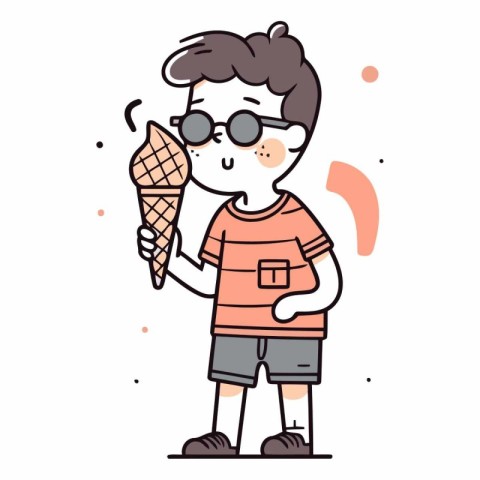 Cute boy with ice cream in cartoon style.