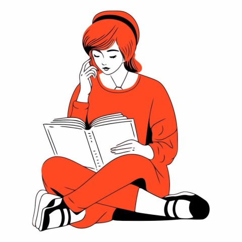 Illustration of a girl reading a book and talking on the phone